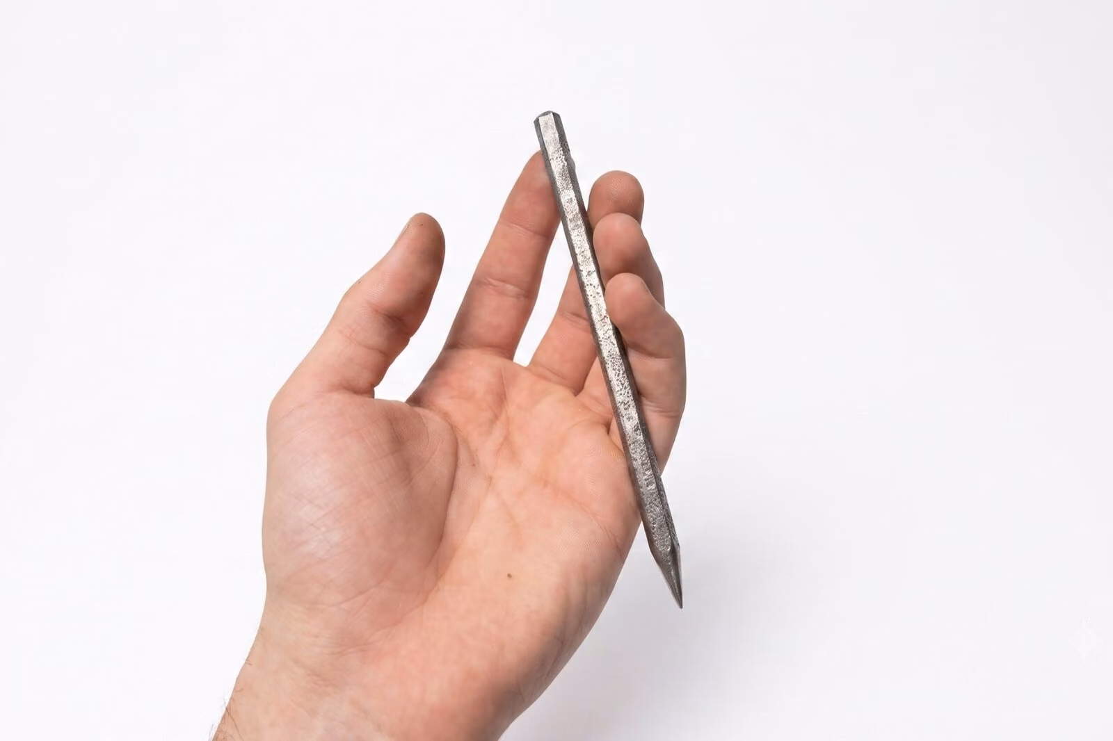 Stylus: A soft alloy cast into the standard six-sided shape of a hexagonal pencil, then sharpened with a blade like a wooden one, gradually exposing a working metal point